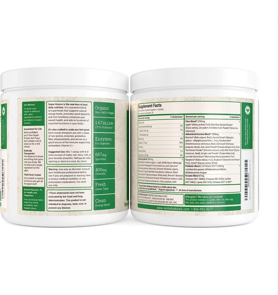 Super Greens #1 Green Superfood Powder | 100% USDA Organic Non-GMO Vegan Supplement | 20+ Whole Foods (Spirulina, Wheat Grass, Barley), Probiotics, Fiber  Enzymes (Original, 30 Servings) (Original)