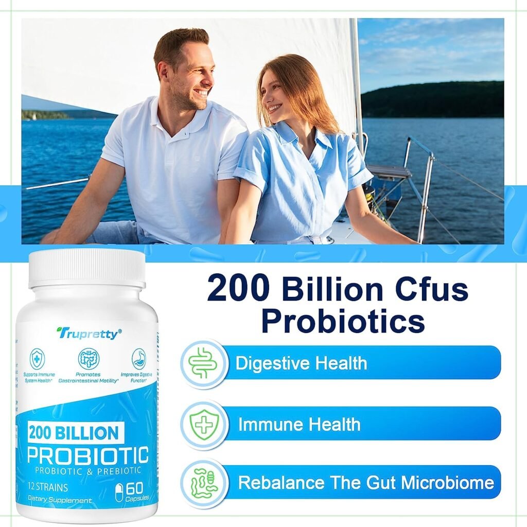 200 Billion Cfus 12 Strains Probiotics - Probiotics for Women Men, Daily Probiotic Supplement with 3 Prebiotic, for Support Immune, Gut Digestive Health, Shelf Stable, 60 Capsules (60-Days Supply)