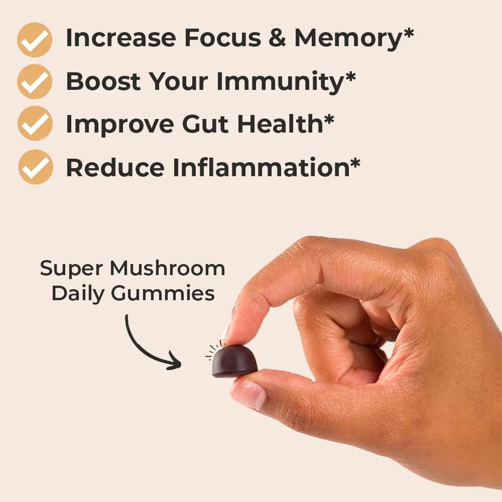 Auri Super Mushroom Daily Gummies - Worlds First Daily Mushroom Supplement Gummy - 12 Mushroom Blend with Chaga, Lions Mane, Reishi, Cordyceps - Boost Your Immunity, Focus, Energy, Mood - 60 Gummies