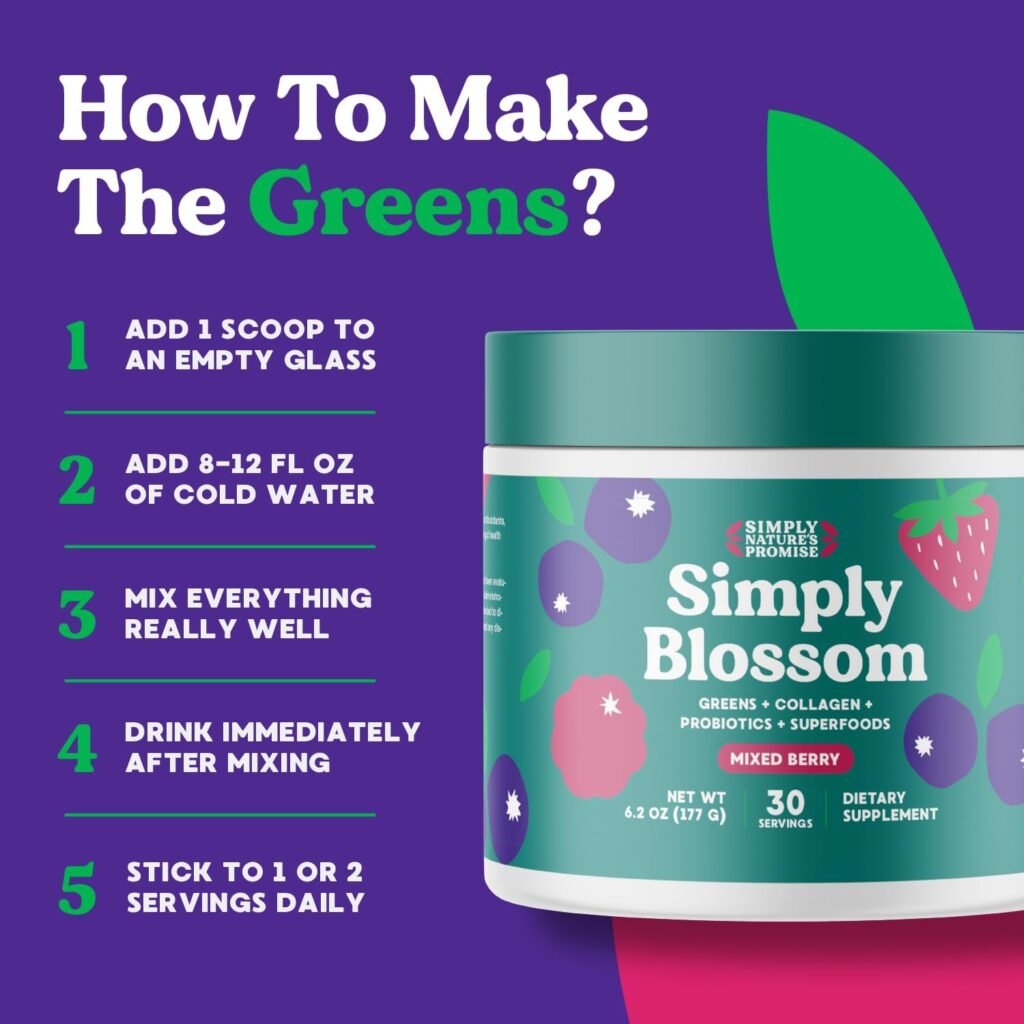Blossom Nutrition Greens Powder Smoothie  Juice Mix - Probiotics for Digestive Health  Bloating Relief for Women, Digestive Enzymes with Superfoods - Astragalus Root - 30 Day Supply