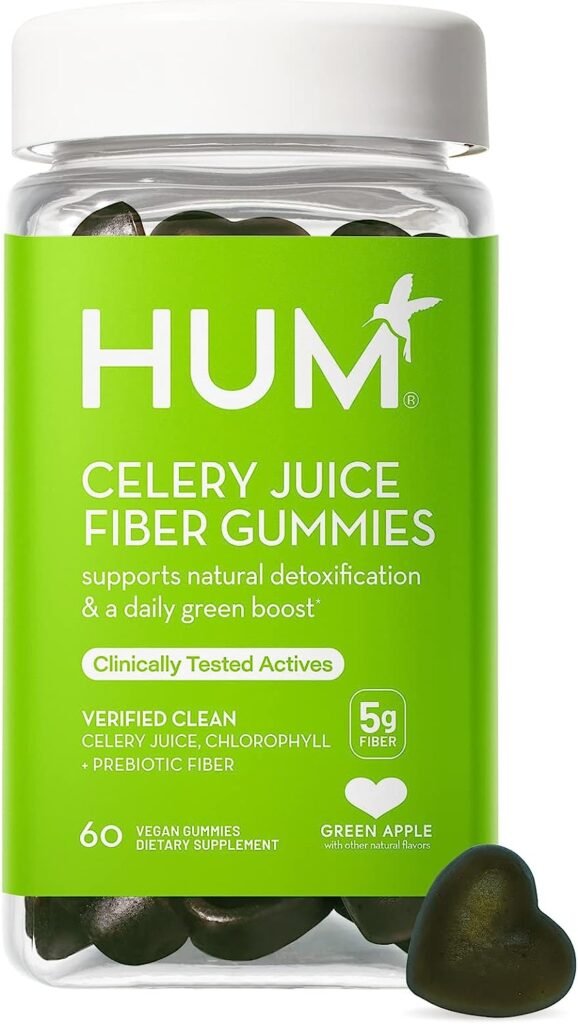 HUM Celery Juice Fiber Gummies The First Celery Juice Gummy, Supports Detoxification and A Daily Green Boost with Celery Juice, Chlorophyll, and Prebiotic Fiber