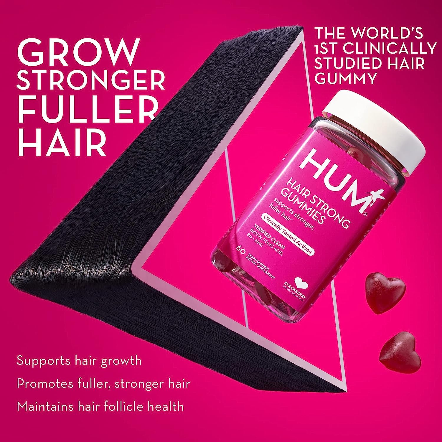 HUM Hair Strong – Daily Gummies with Biotin to Improve Hair Growth – Fo Ti, Folic Acid, Zinc, Vitamin B12 & PABA to Support Healthy Hair, Skin and Nails (60 Vegan Gummies) review