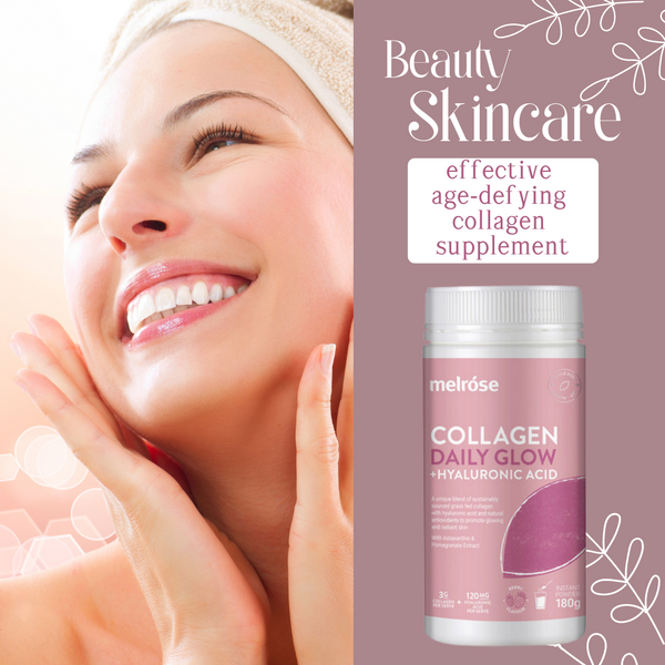 Melrose Collagen Daily Glow, Superfood Collagen Powder, Type I  III, Enhances Skin Firmness, Elasticity  Glow, Bovine Collagen Peptides, Hyaluronic Acid  Astaxanthin, No Artificial Preservatives