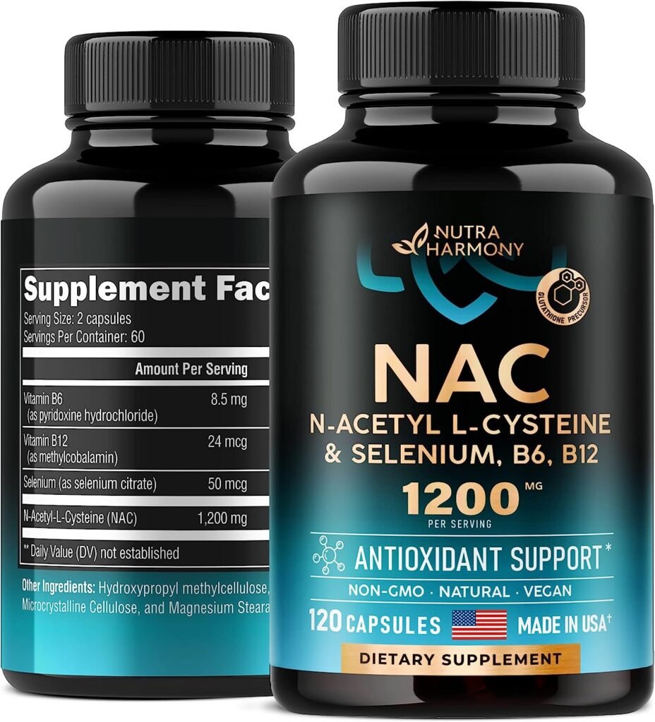 NAC Supplement - N-Acetyl L-Cysteine - Made in USA - 1200 mg Per Serving, 120 Vegan Capsules - Antioxidant, Immune  Thyroid Support - Improved with Selenium, B6  B12 - Non-GMO N Acetyl L Cysteine