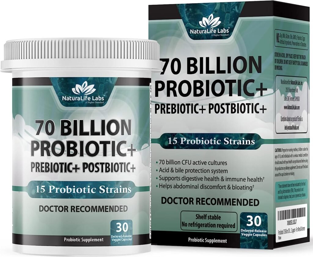 Probiotics 70 Billion CFU â 15 Probiotic strains + Organic Prebiotic+ Postbiotic 3-in-1 Complete â Promotes Healthy Digestive  Immune Function âGas, Bloating, Constipation Support â for Men  Women