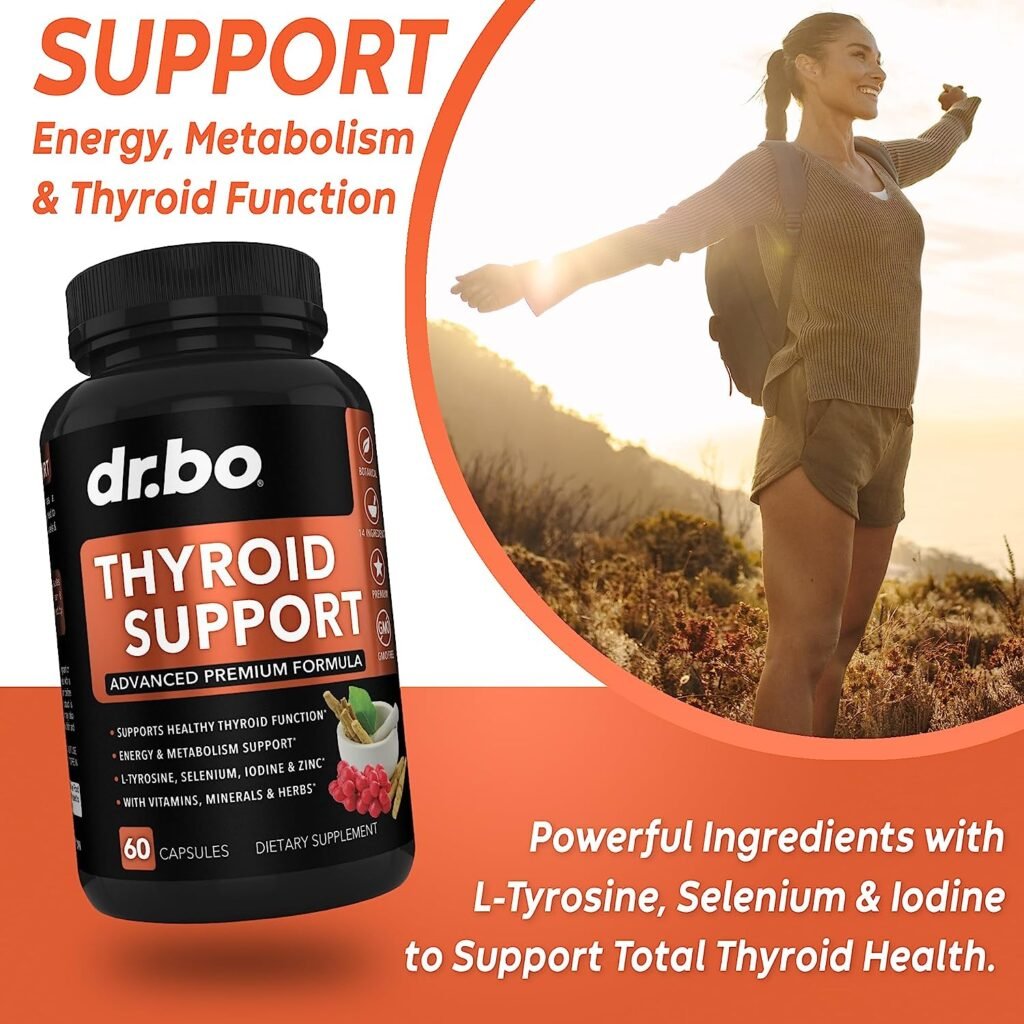 Thyroid Support for Women  Men Supplement - Natural Metabolism, Mood  Energy Enhancer with L-Tyrosine Selenium Iodine Zinc Bladderwrack Kelp  Ashwagandha Thyroid Supplement Complex Vitamin 60 Pills